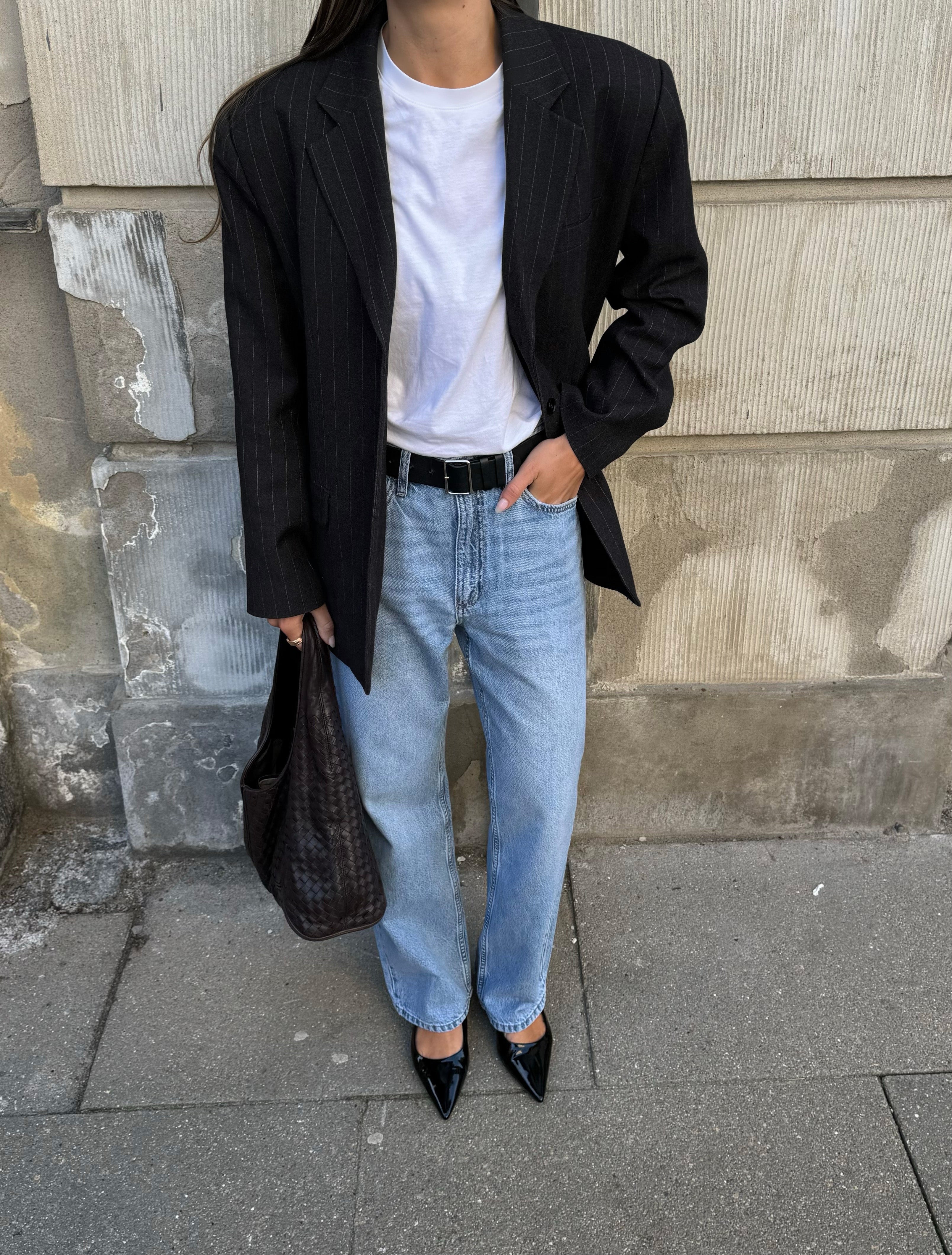 MAEVE BOXY BLAZER | pin striped dark grey