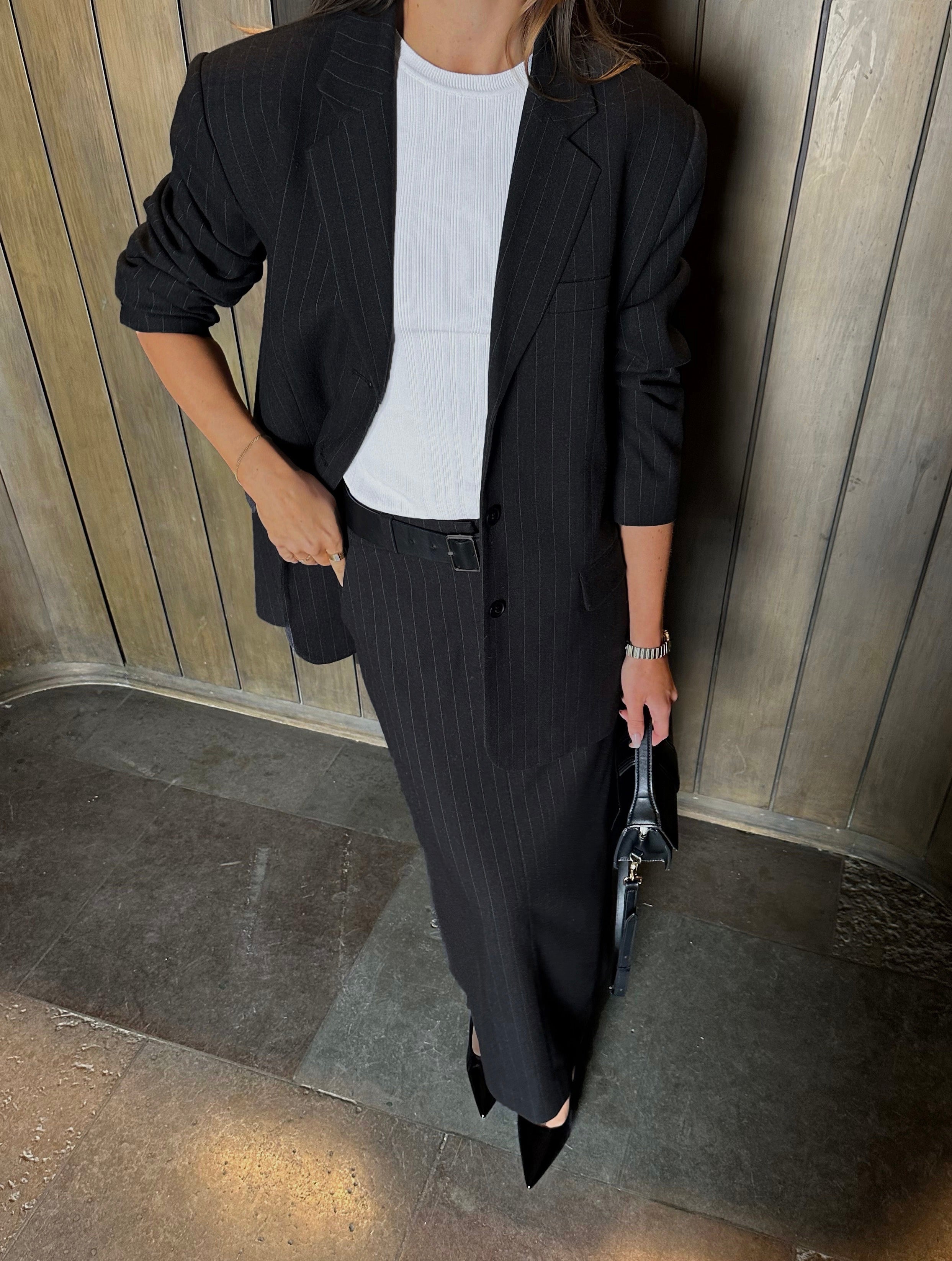 MAEVE BOXY BLAZER | pin striped dark grey