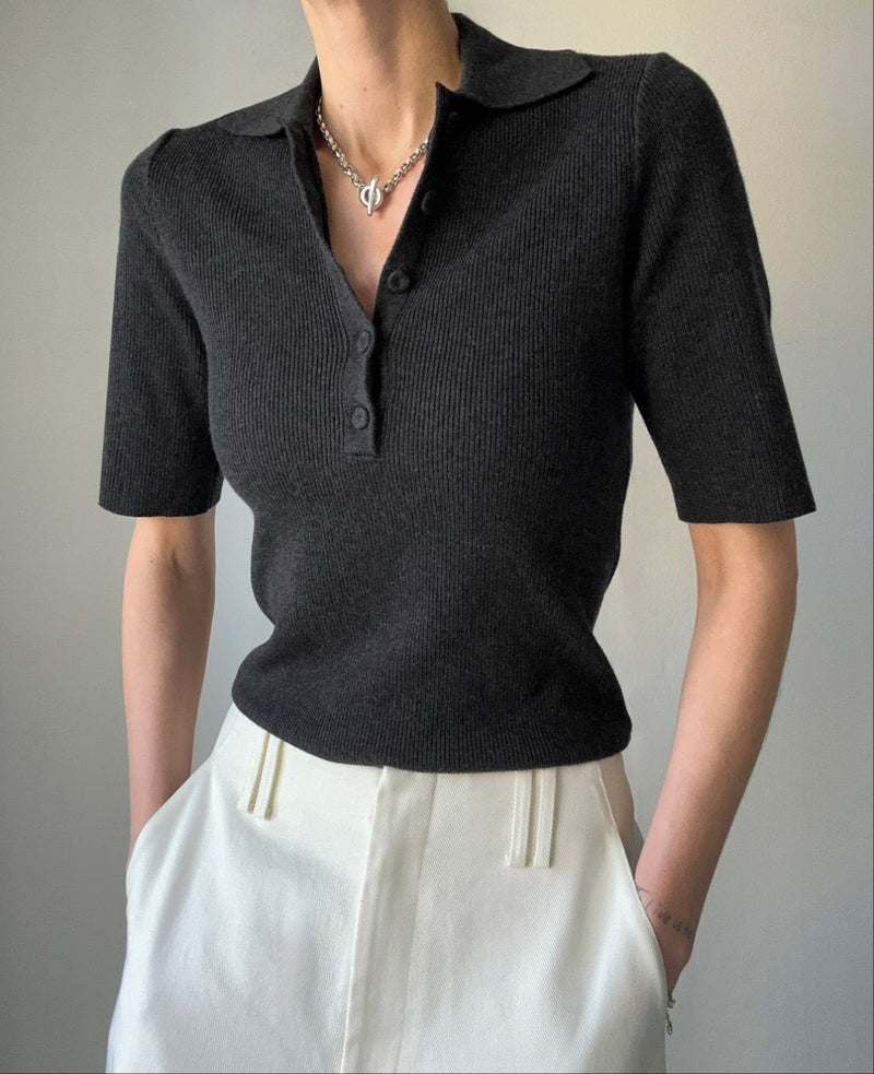 DREW POLO TEE | dark grey