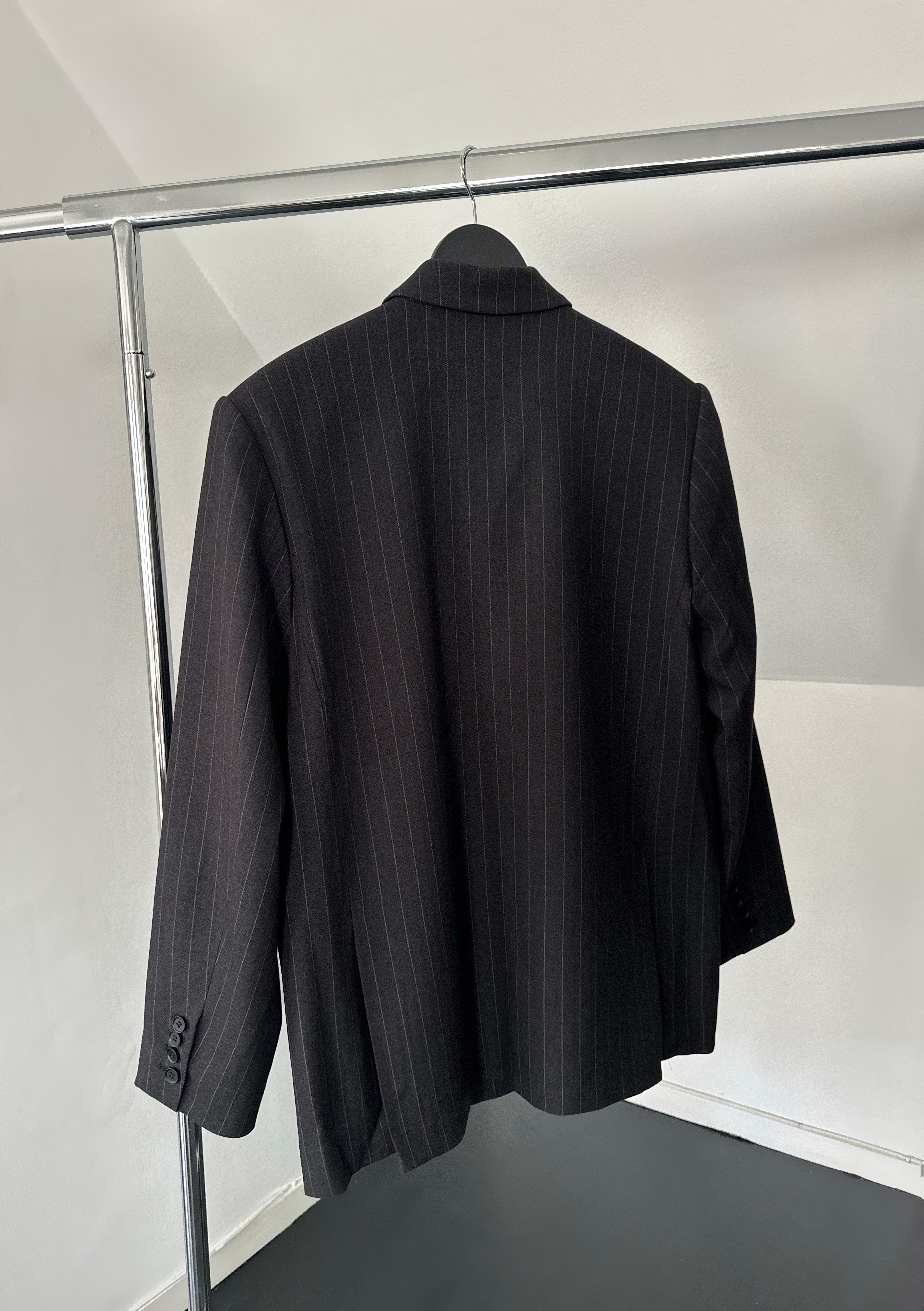 MAEVE BOXY BLAZER | pin striped dark grey